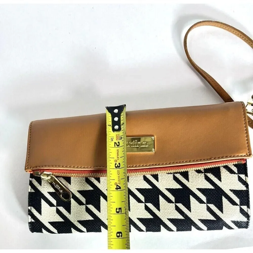 Spartina‎ 449 Houndstooth Stoddard Convertible Clutch Black White Tan Straw